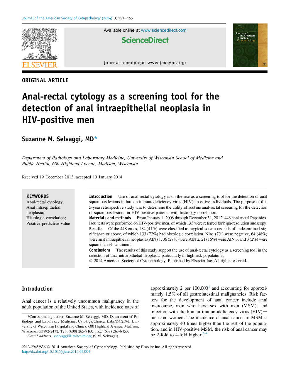 Anal-rectal cytology as a screening tool for the detection of anal intraepithelial neoplasia in HIV-positive men