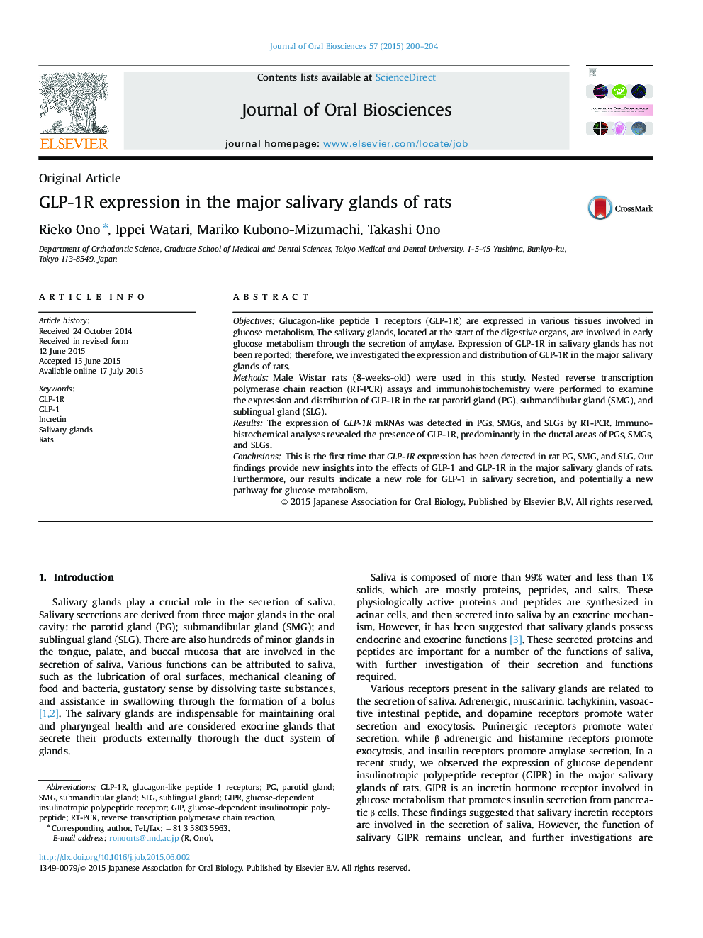 GLP-1R expression in the major salivary glands of rats