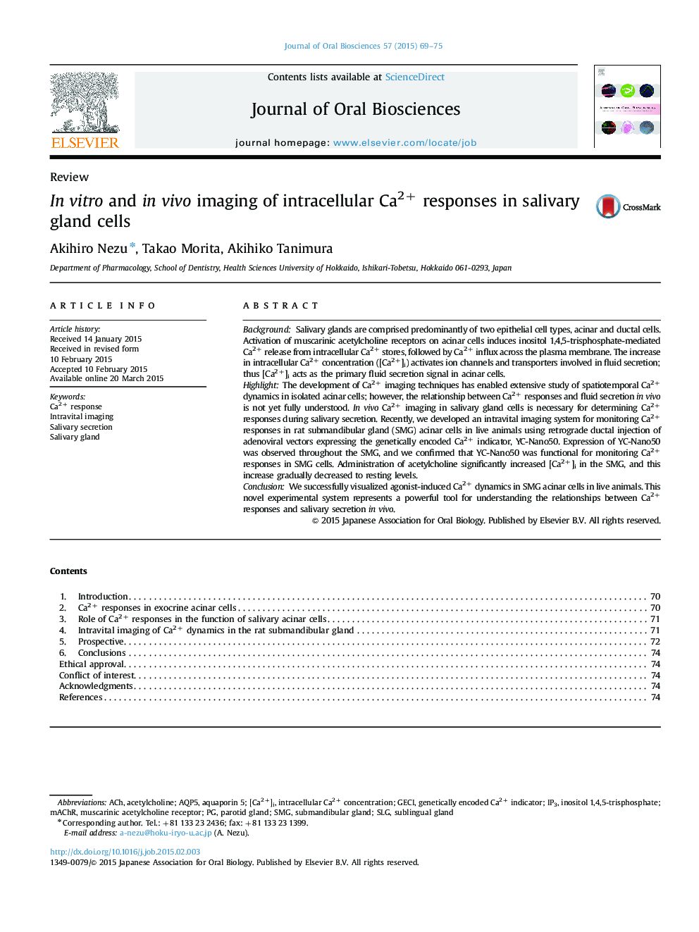 In vitro and in vivo imaging of intracellular Ca2+ responses in salivary gland cells