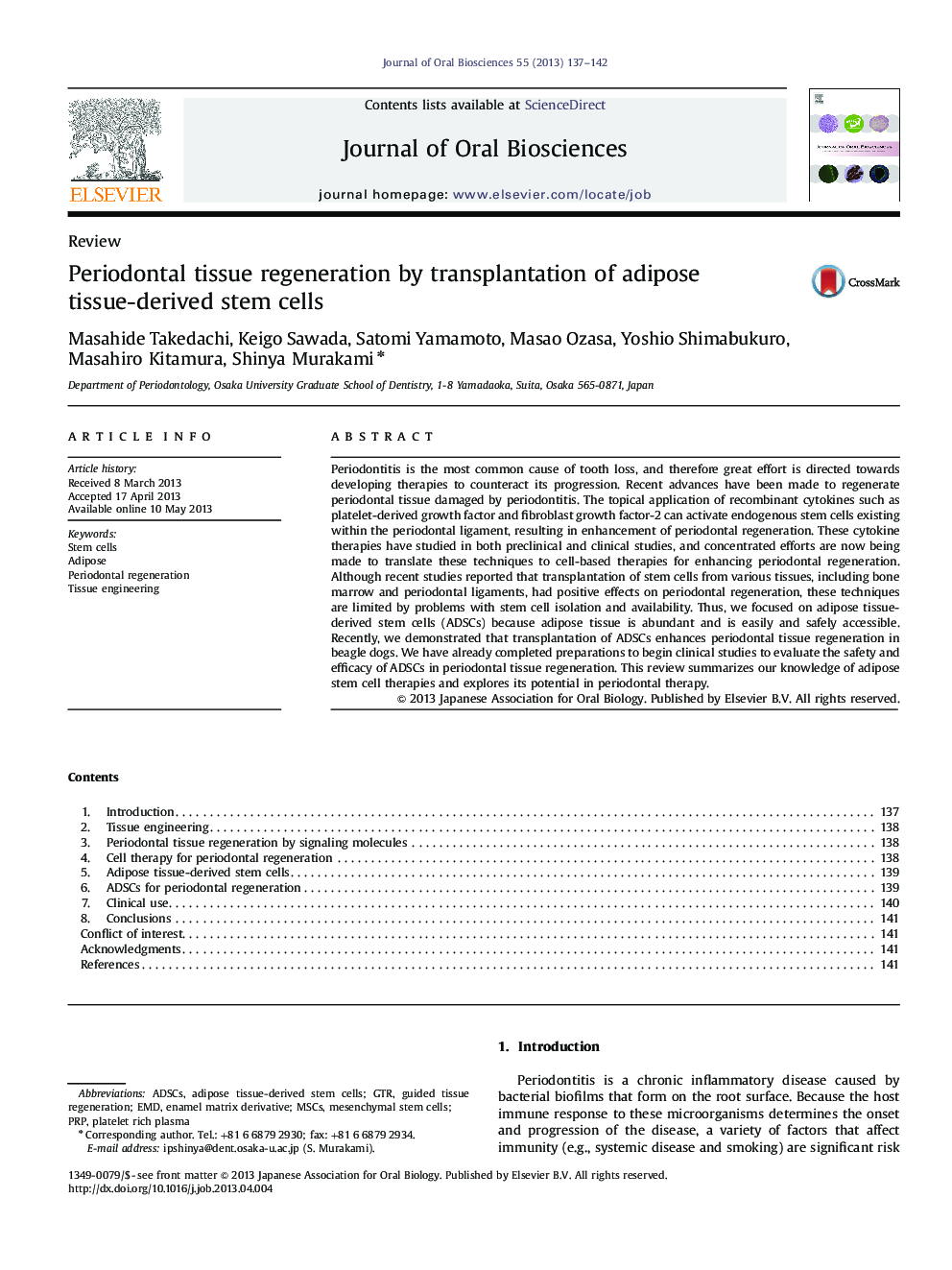 Periodontal tissue regeneration by transplantation of adipose tissue-derived stem cells