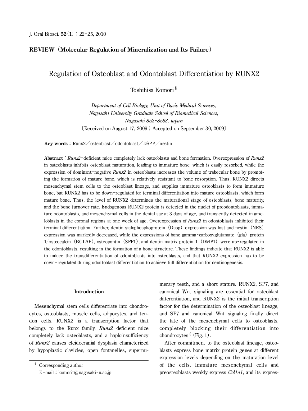 Regulation of Osteoblast and Odontoblast Differentiation by RUNX2