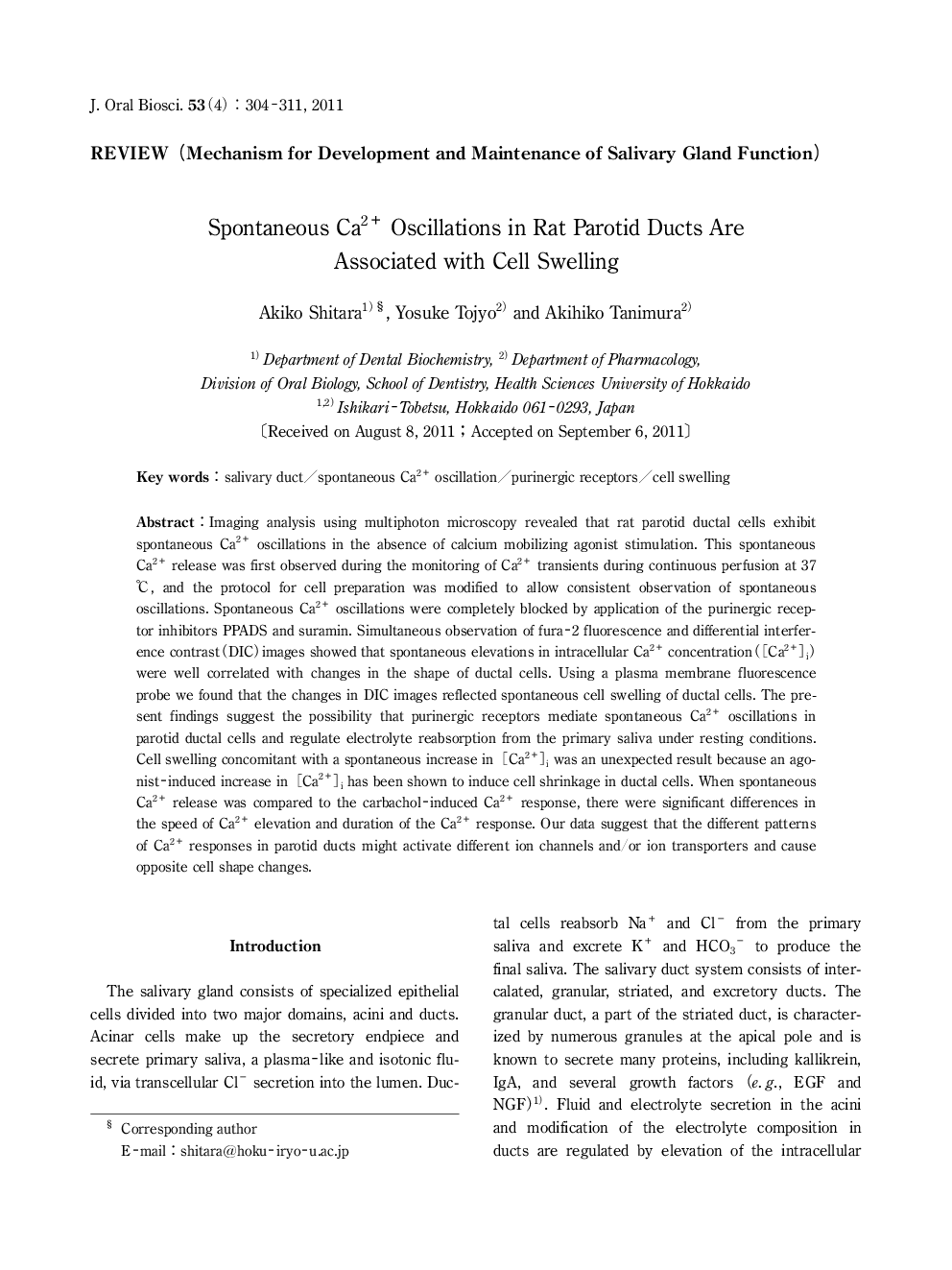 Spontaneous Ca2+ Oscillations in Rat Parotid Ducts Are Associated with Cell Swelling