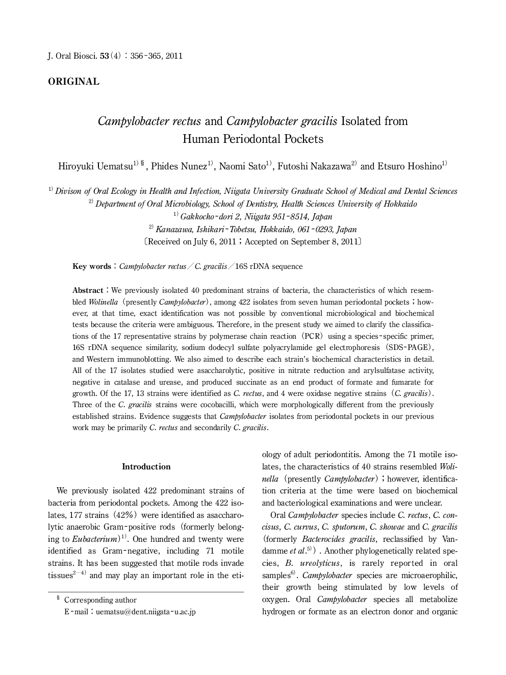 Campylobacter rectus and Campylobacter gracilis Isolated from Human Periodontal Pockets