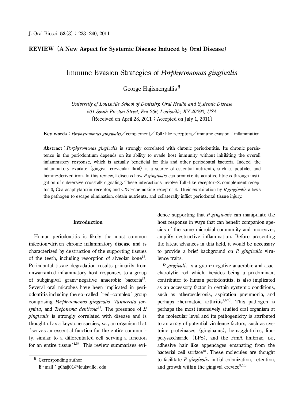 Immune Evasion Strategies of Porphyromonas gingivalis