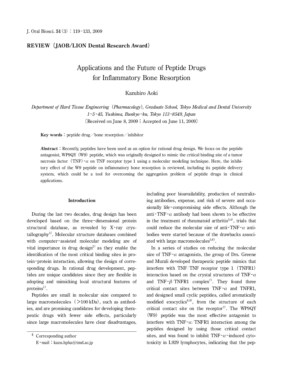 Applications and the Future of Peptide Drugs for Inflammatory Bone Resorption