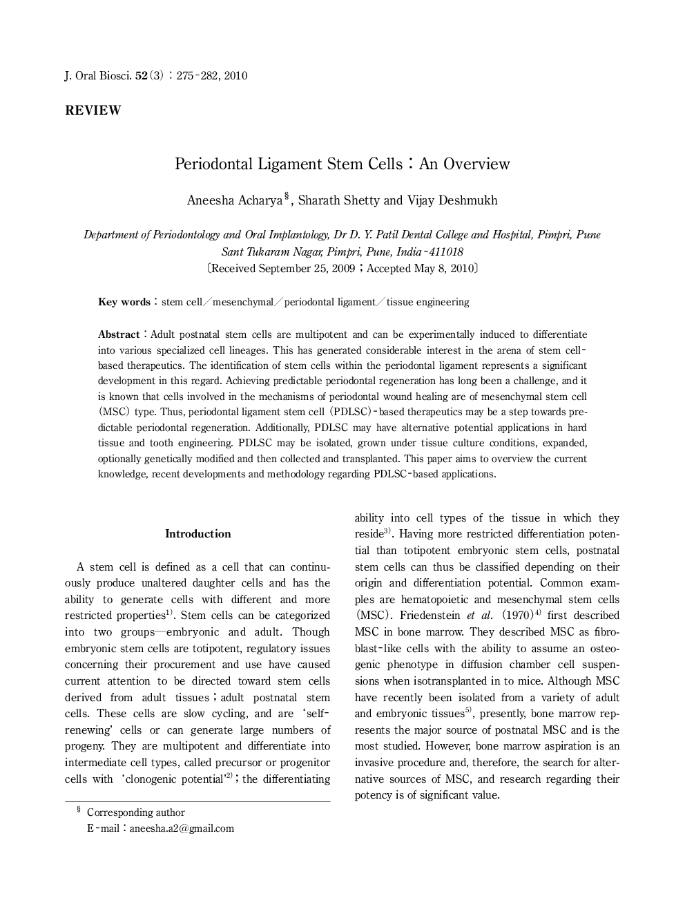 Periodontal Ligament Stem Cells: An Overview
