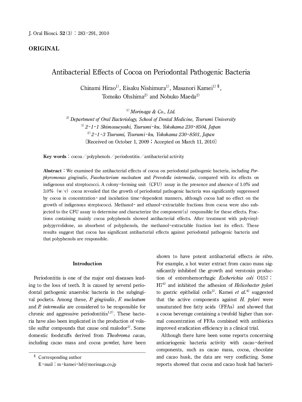 Antibacterial Effects of Cocoa on Periodontal Pathogenic Bacteria