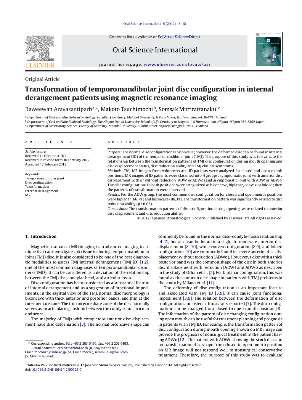 Transformation of temporomandibular joint disc configuration in internal derangement patients using magnetic resonance imaging