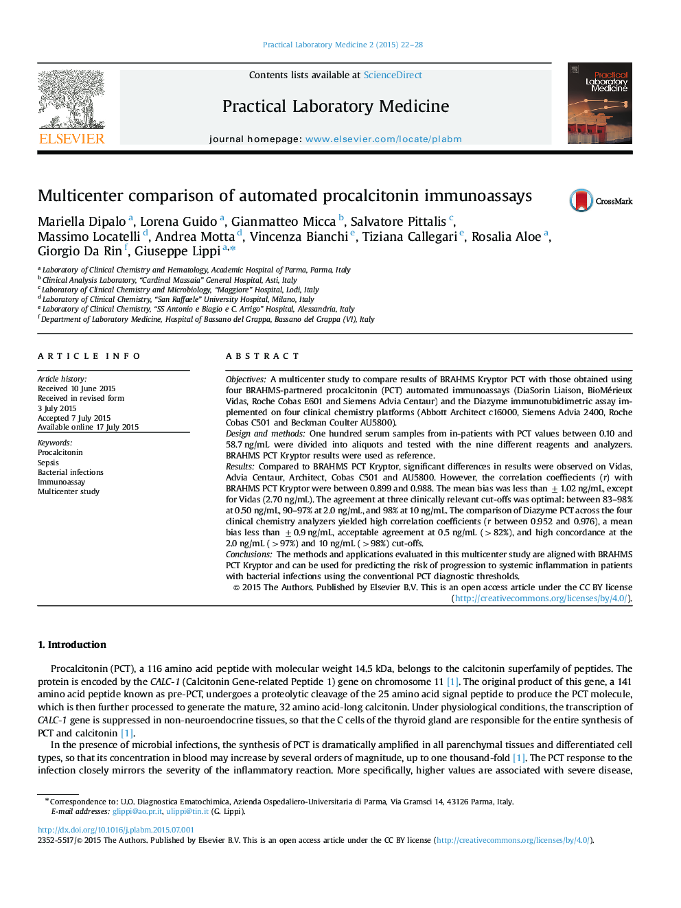 Multicenter comparison of automated procalcitonin immunoassays