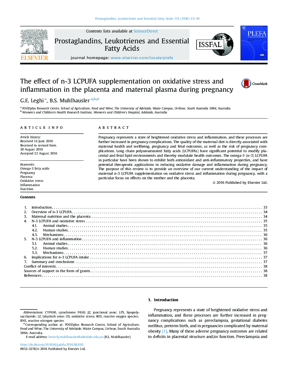 The effect of n-3 LCPUFA supplementation on oxidative stress and inflammation in the placenta and maternal plasma during pregnancy