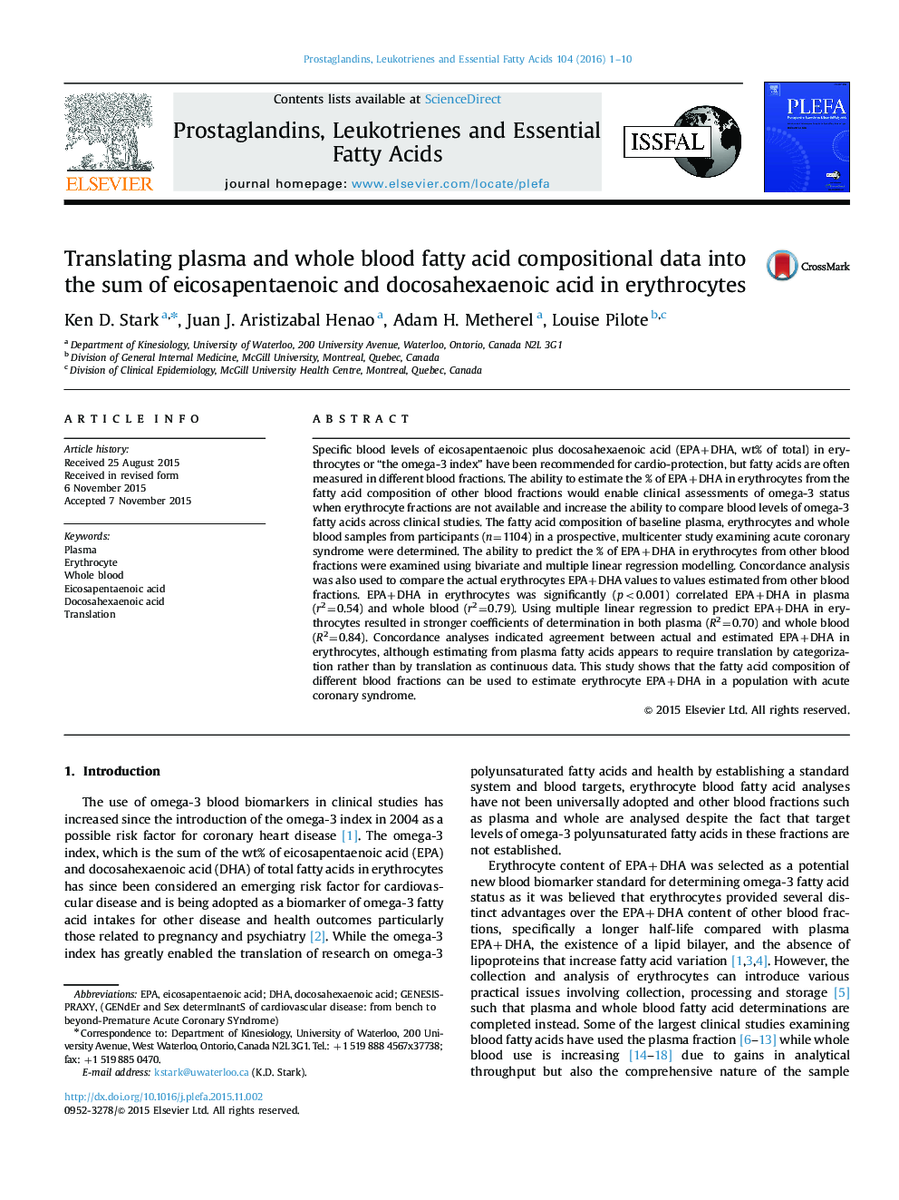 Translating plasma and whole blood fatty acid compositional data into the sum of eicosapentaenoic and docosahexaenoic acid in erythrocytes