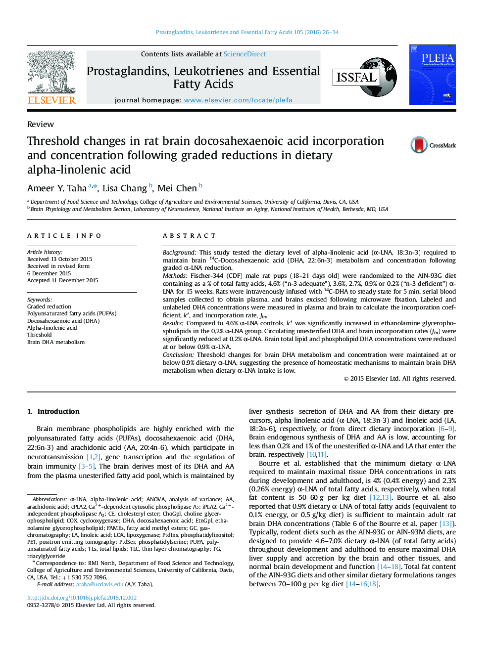 Threshold changes in rat brain docosahexaenoic acid incorporation and concentration following graded reductions in dietary alpha-linolenic acid