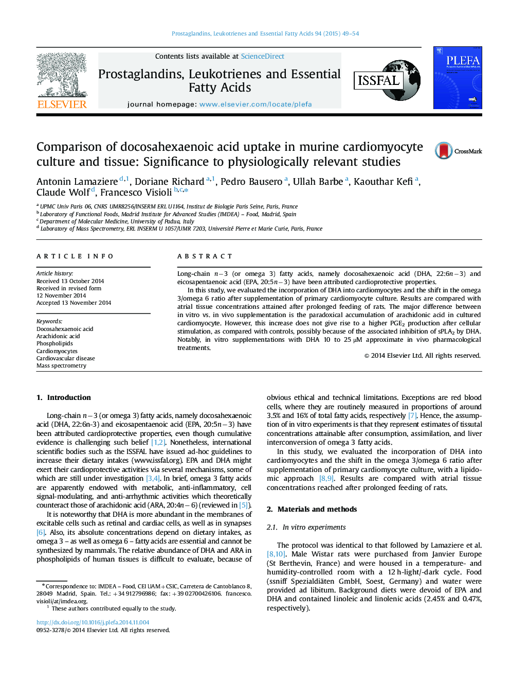 مقایسه جذب اسید داکوساکاشناک در کشت و بافت کاردیومیوسیتی موش صحرایی: اهمیت مطالعات مربوط به فیزیولوژیک 
