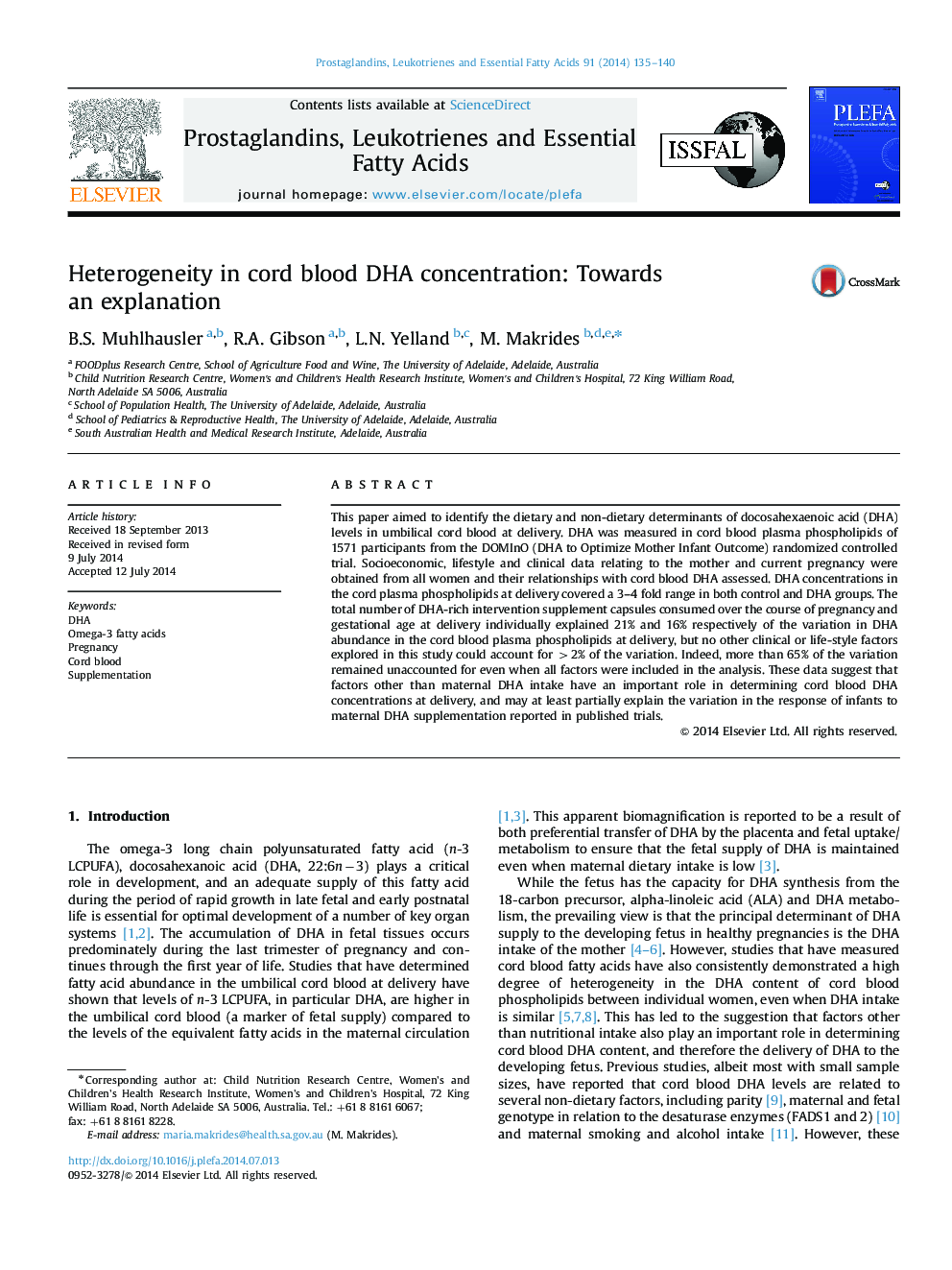 Heterogeneity in cord blood DHA concentration: Towards an explanation