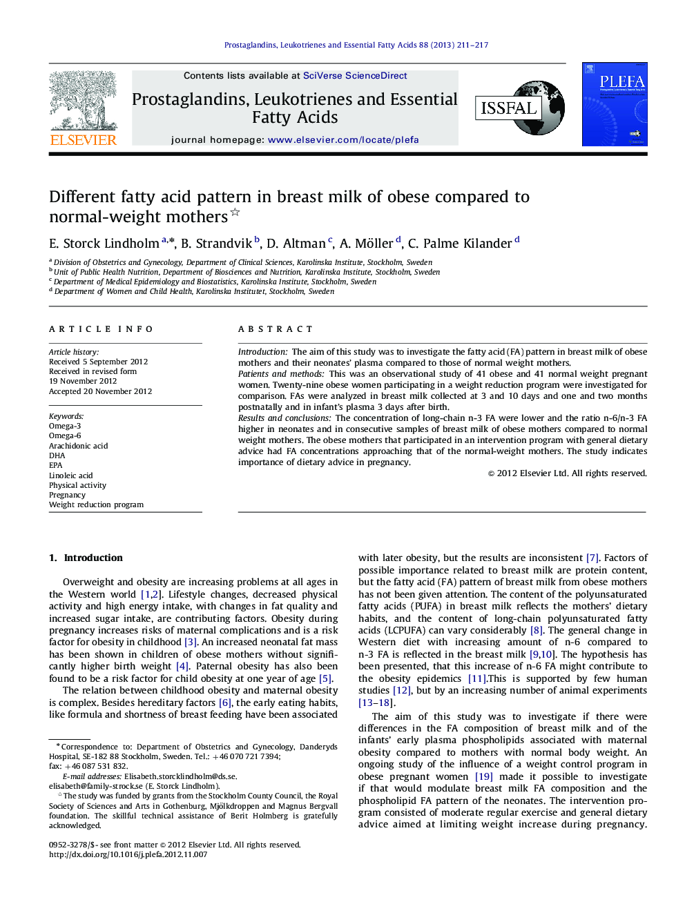 Different fatty acid pattern in breast milk of obese compared to normal-weight mothers 