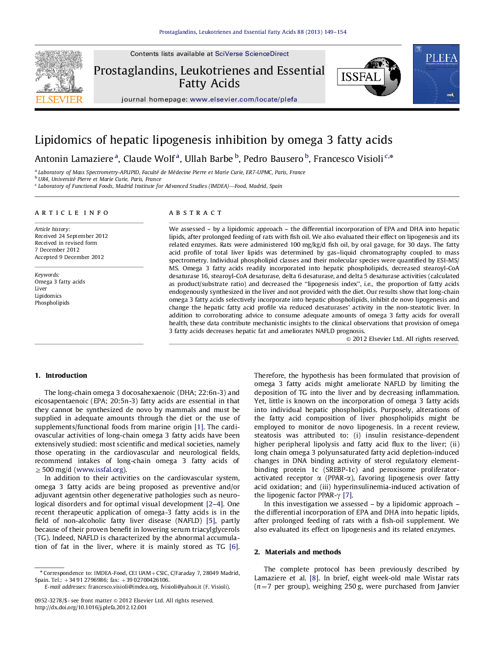 Lipidomics of hepatic lipogenesis inhibition by omega 3 fatty acids