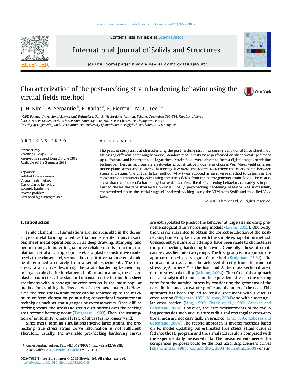 Characterization of the post-necking strain hardening behavior using the virtual fields method