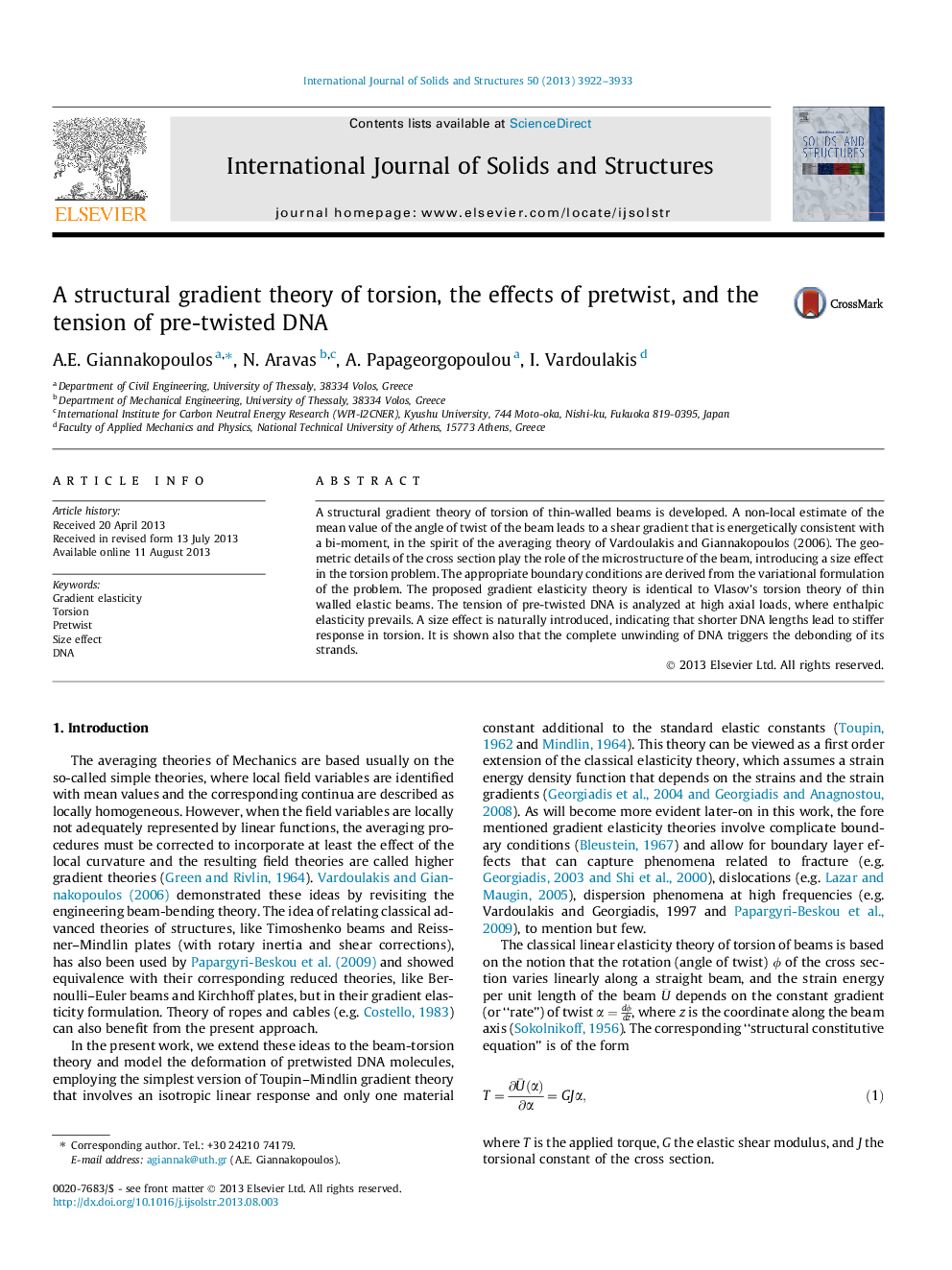 A structural gradient theory of torsion, the effects of pretwist, and the tension of pre-twisted DNA