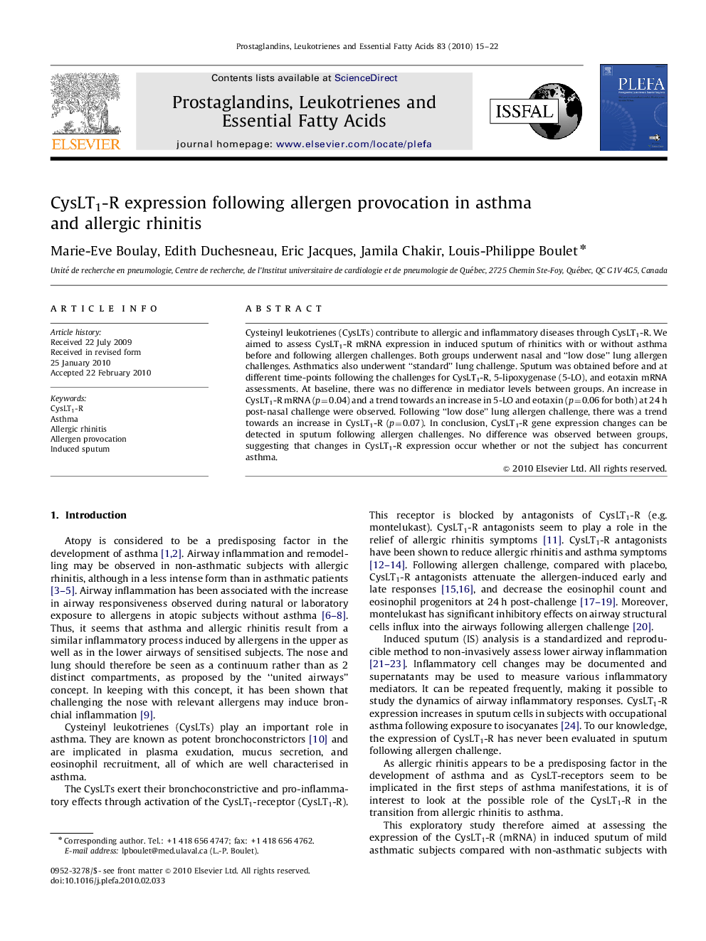 CysLT1-R expression following allergen provocation in asthma and allergic rhinitis