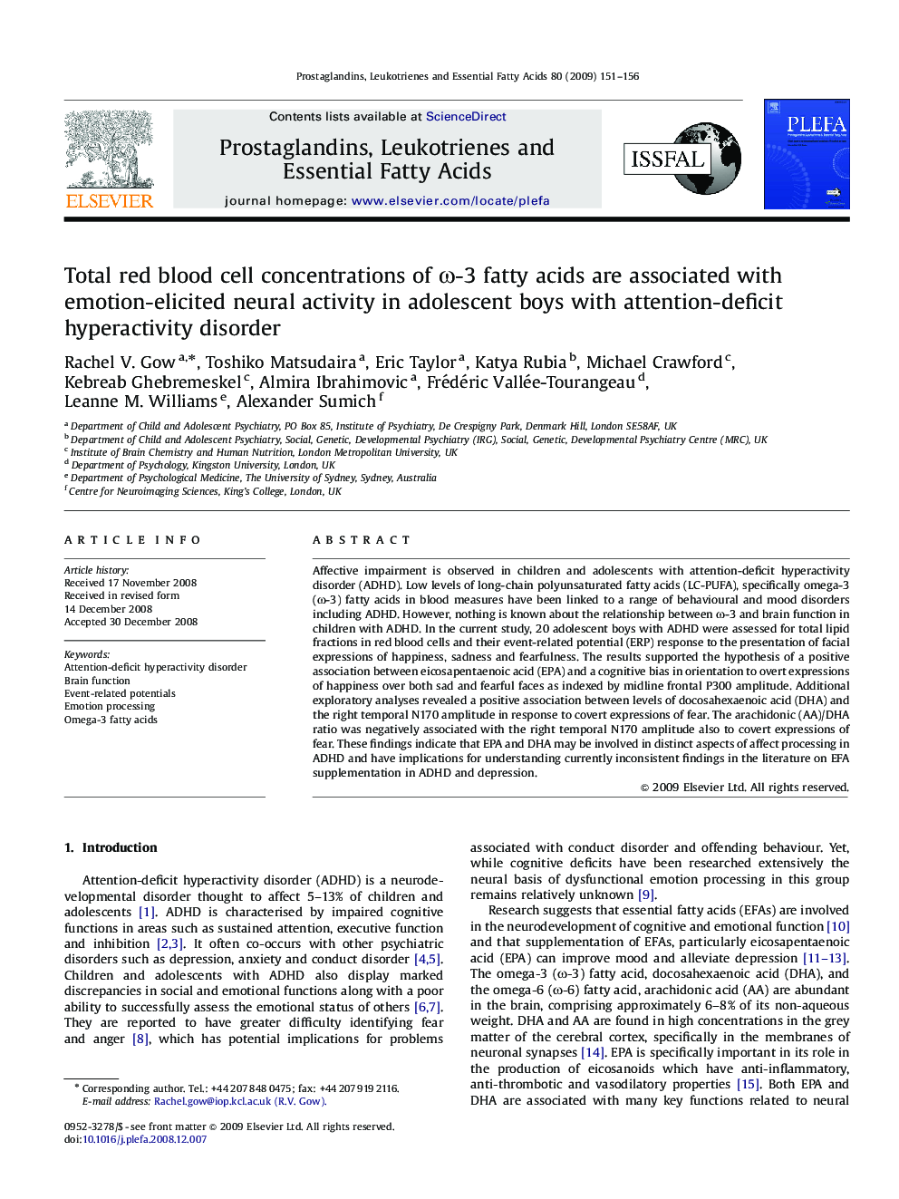 Total red blood cell concentrations of ω-3 fatty acids are associated with emotion-elicited neural activity in adolescent boys with attention-deficit hyperactivity disorder