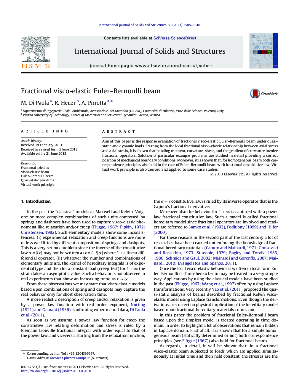 Fractional visco-elastic Euler–Bernoulli beam