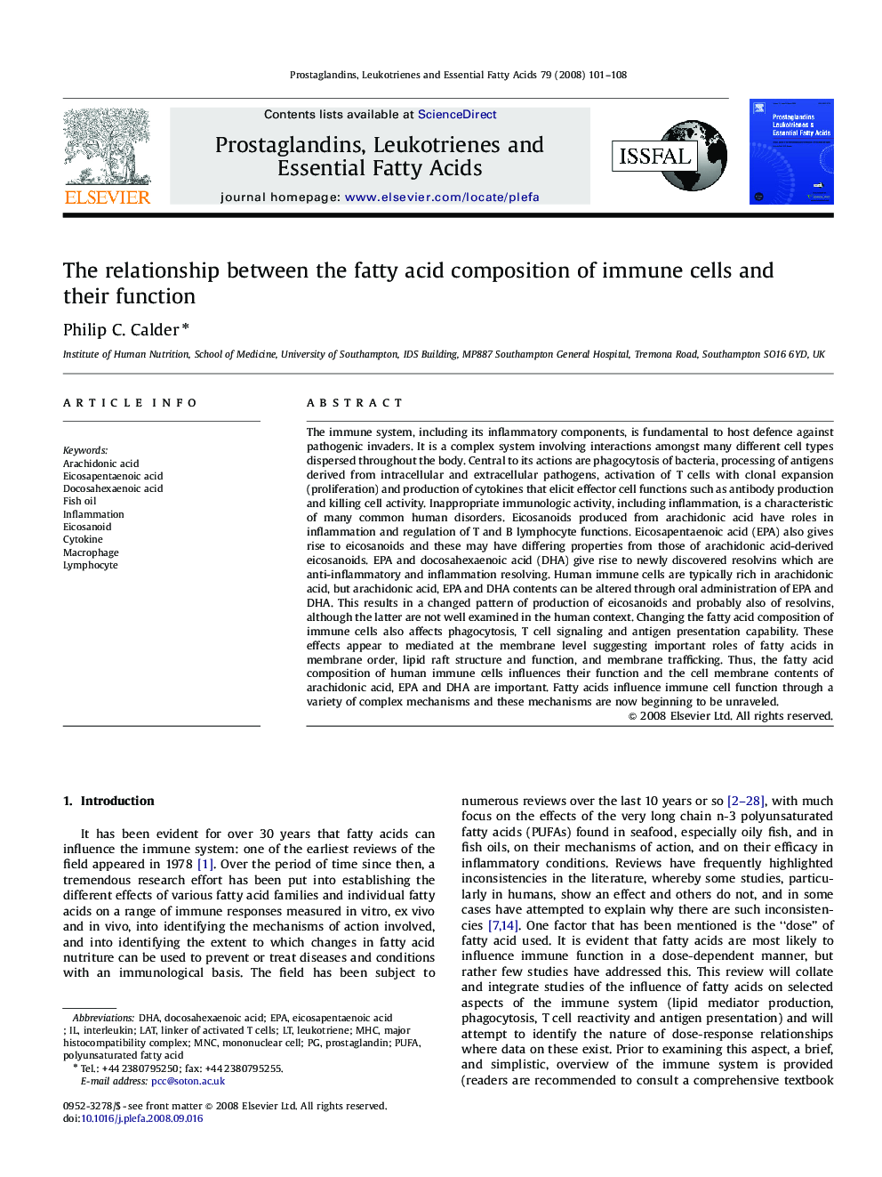 The relationship between the fatty acid composition of immune cells and their function