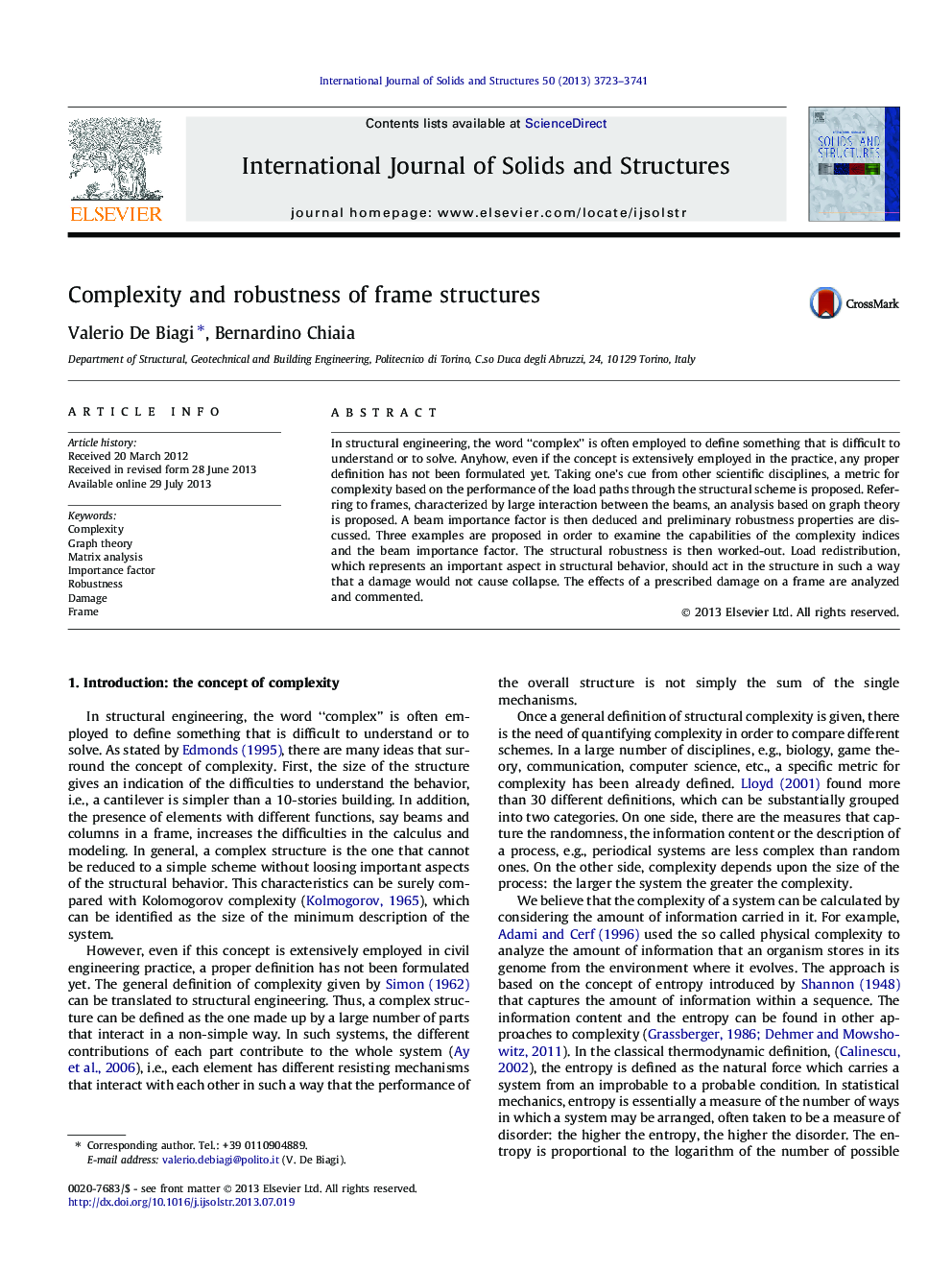 Complexity and robustness of frame structures