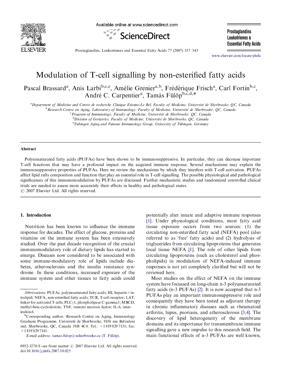 عکس صفحه اول مقاله: Modulation of T-cell signalling by non-esterified fatty acids Modulation of T-cell signalling by non-esterified fatty acids