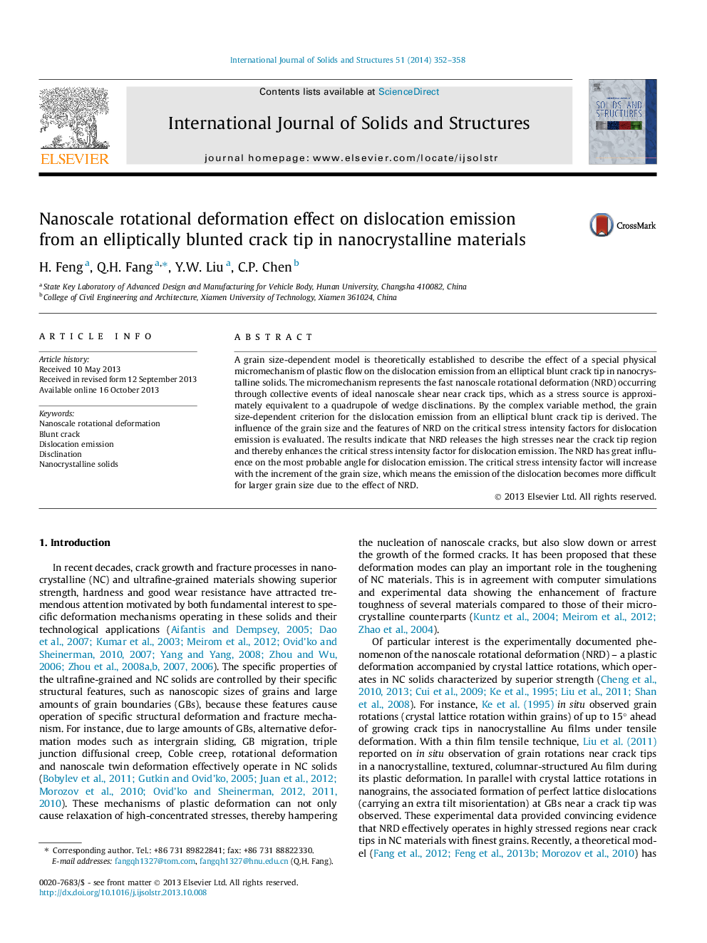 Nanoscale rotational deformation effect on dislocation emission from an elliptically blunted crack tip in nanocrystalline materials