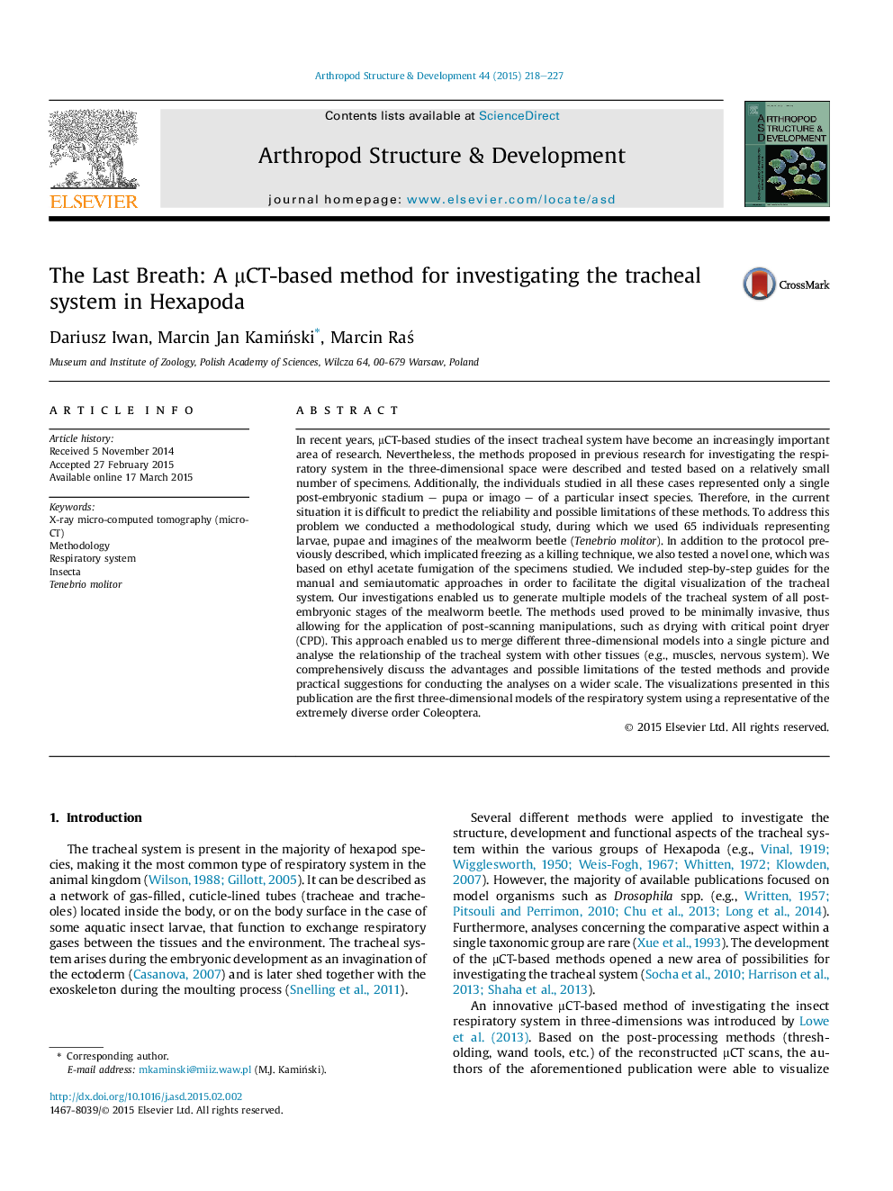 The Last Breath: A μCT-based method for investigating the tracheal system in Hexapoda