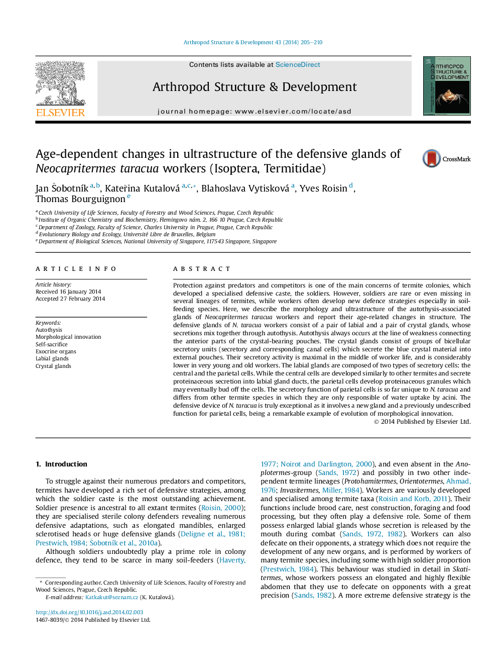 Age-dependent changes in ultrastructure of the defensive glands of Neocapritermes taracua workers (Isoptera, Termitidae)