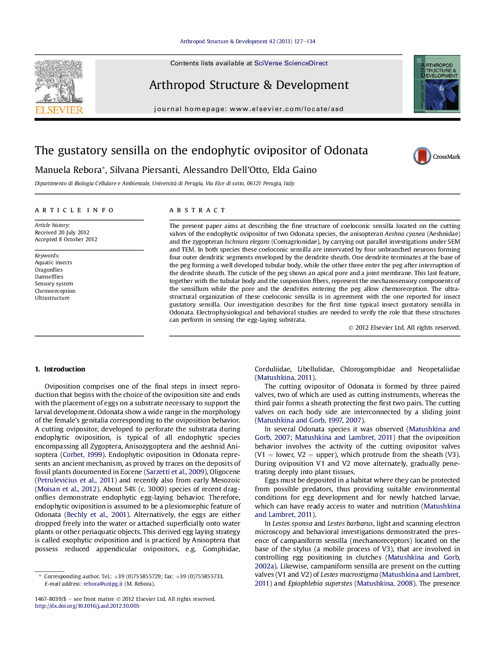 The gustatory sensilla on the endophytic ovipositor of Odonata