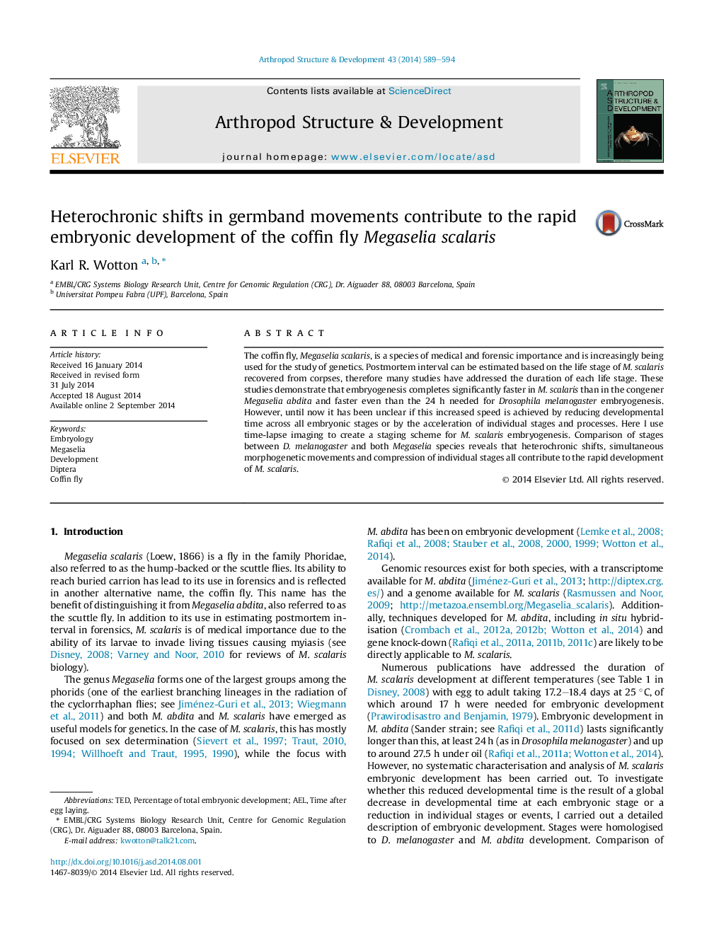 Heterochronic shifts in germband movements contribute to the rapid embryonic development of the coffin fly Megaselia scalaris