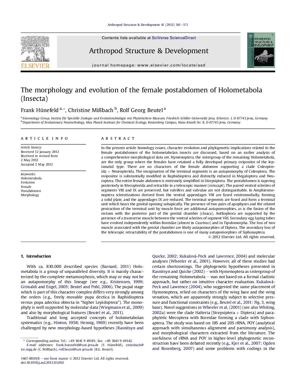 The morphology and evolution of the female postabdomen of Holometabola (Insecta)