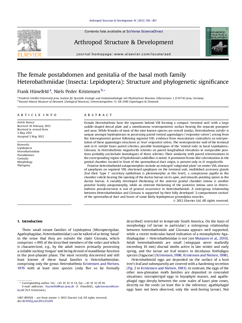 The female postabdomen and genitalia of the basal moth family Heterobathmiidae (Insecta: Lepidoptera): Structure and phylogenetic significance