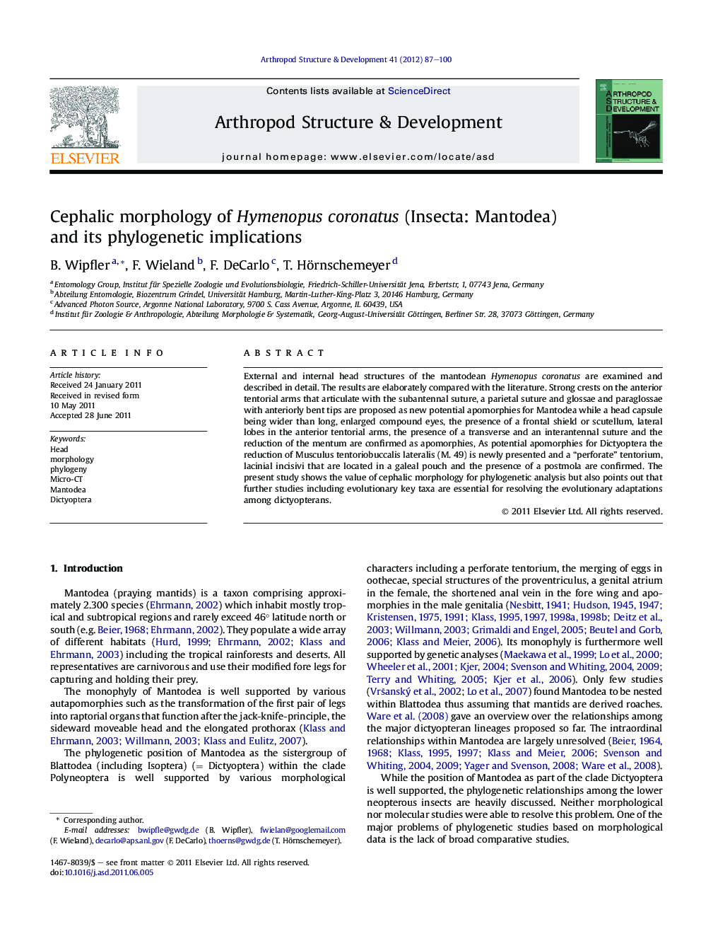 Cephalic morphology of Hymenopus coronatus (Insecta: Mantodea) and its phylogenetic implications