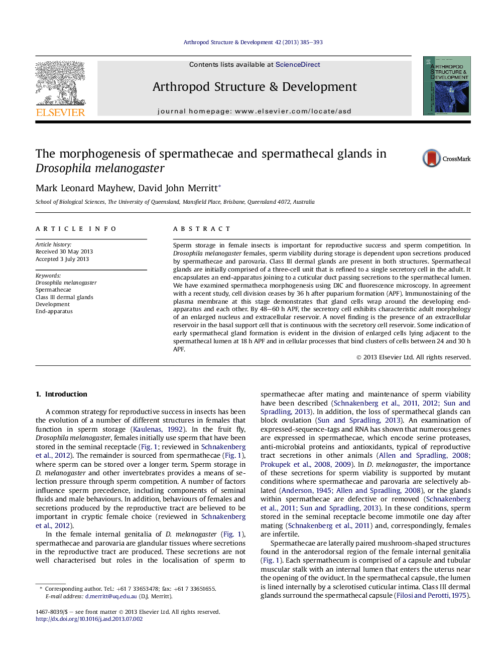 The morphogenesis of spermathecae and spermathecal glands in Drosophila melanogaster