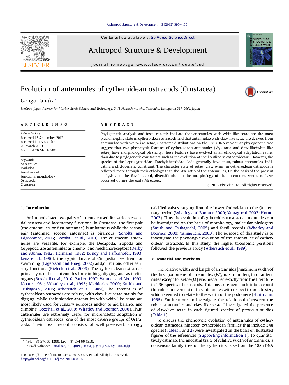 Evolution of antennules of cytheroidean ostracods (Crustacea)