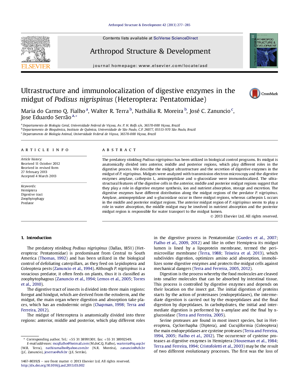 Ultrastructure and immunolocalization of digestive enzymes in the midgut of Podisus nigrispinus (Heteroptera: Pentatomidae)