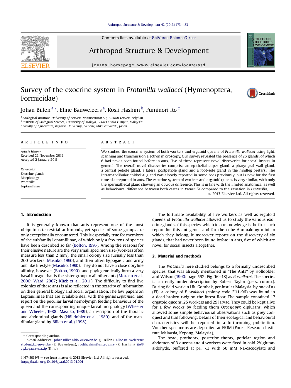 Survey of the exocrine system in Protanilla wallacei (Hymenoptera, Formicidae)