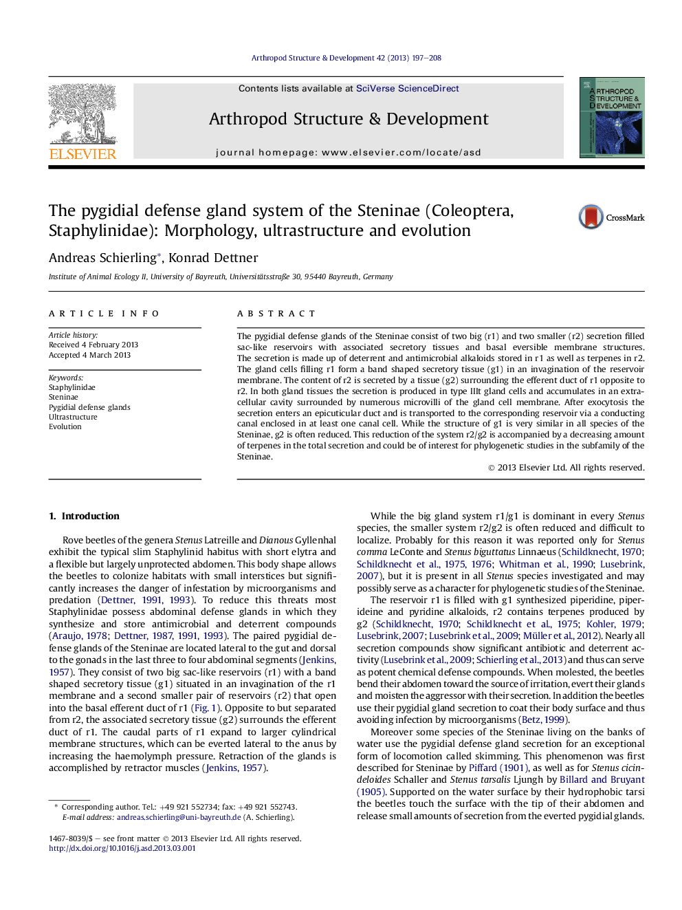 The pygidial defense gland system of the Steninae (Coleoptera, Staphylinidae): Morphology, ultrastructure and evolution