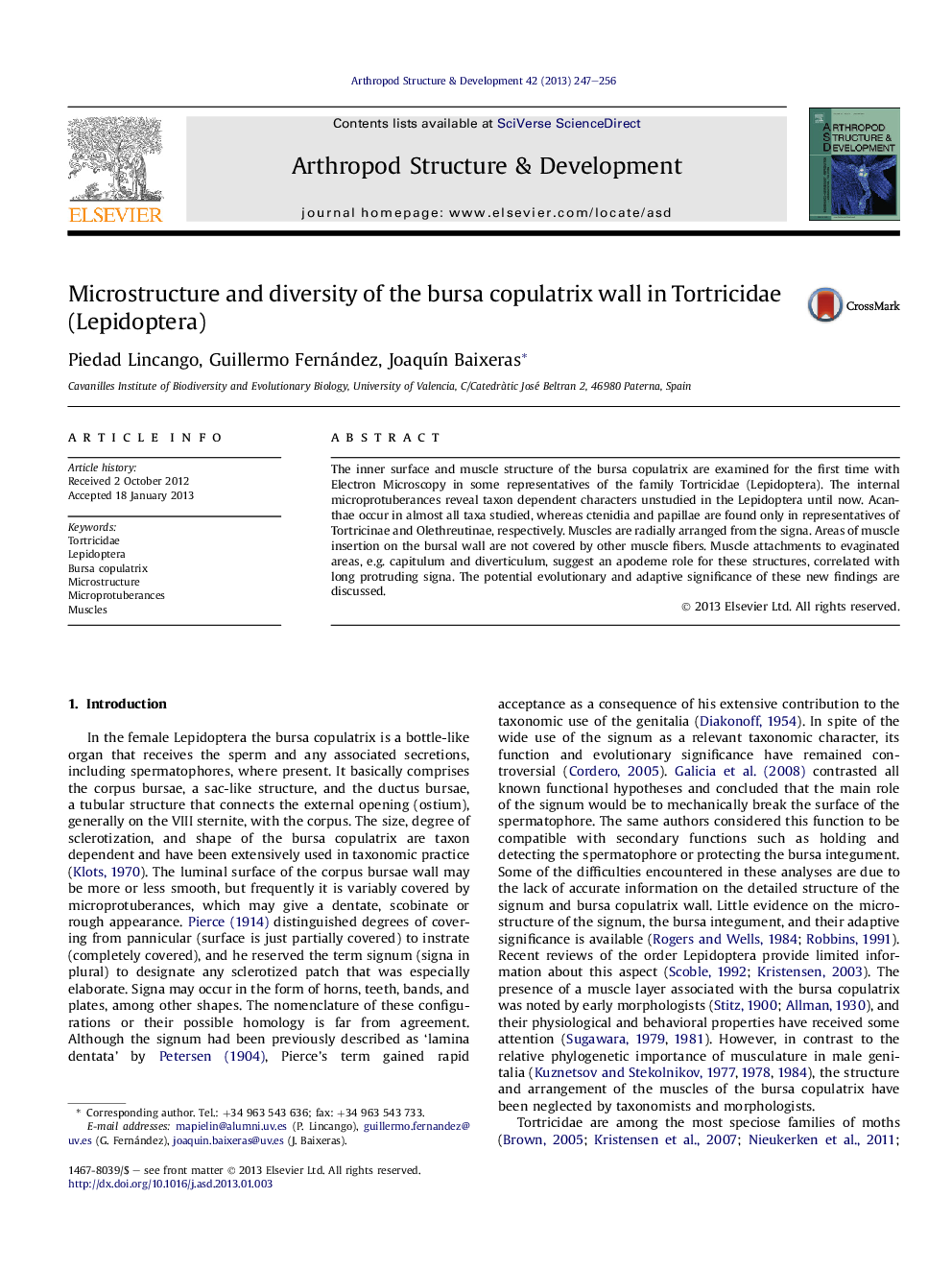 Microstructure and diversity of the bursa copulatrix wall in Tortricidae (Lepidoptera)