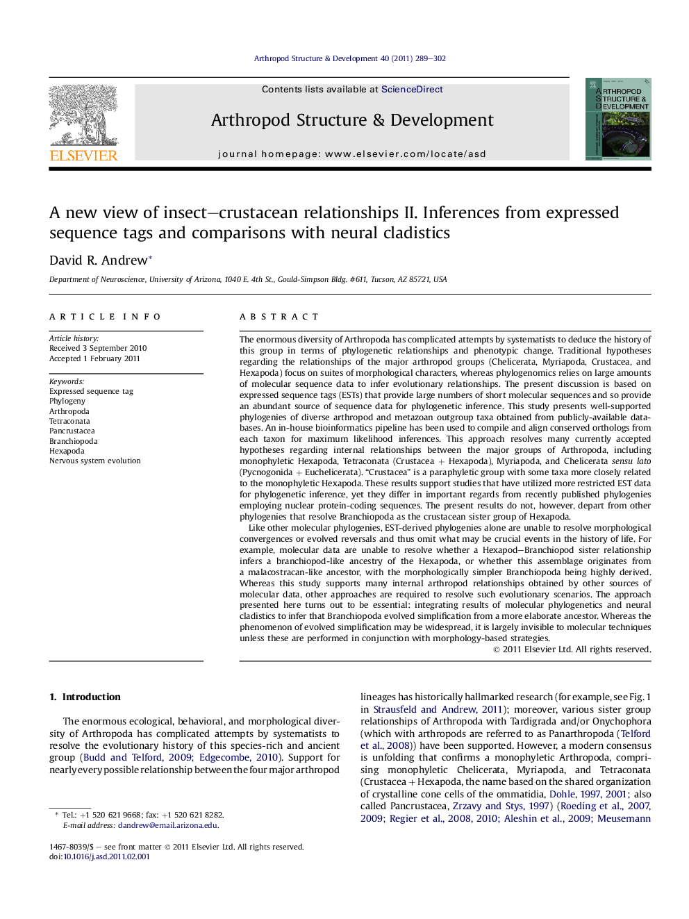 A new view of insect–crustacean relationships II. Inferences from expressed sequence tags and comparisons with neural cladistics