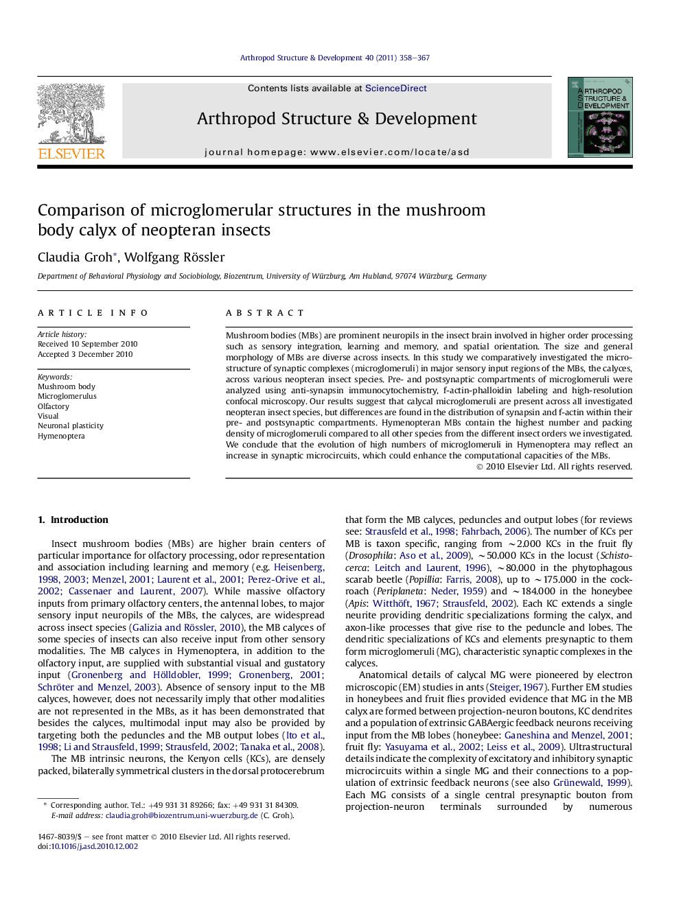 Comparison of microglomerular structures in the mushroom body calyx of neopteran insects