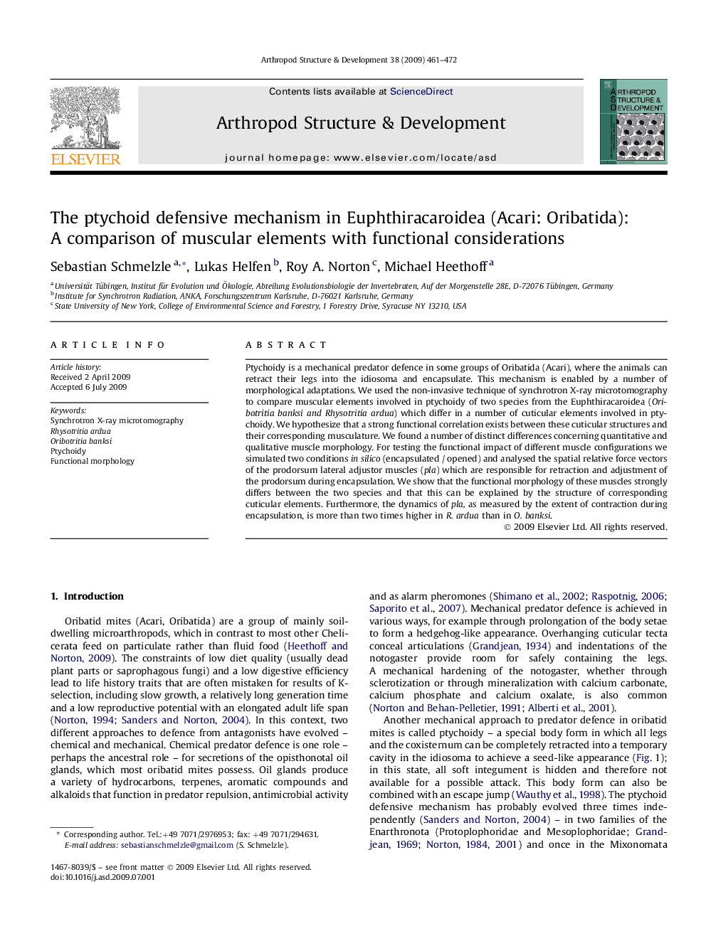 The ptychoid defensive mechanism in Euphthiracaroidea (Acari: Oribatida): A comparison of muscular elements with functional considerations