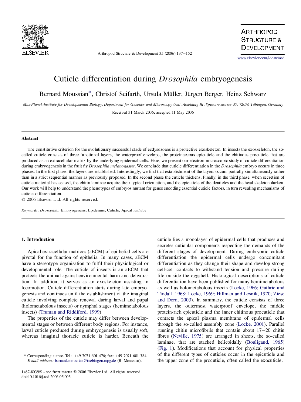 Cuticle differentiation during Drosophila embryogenesis