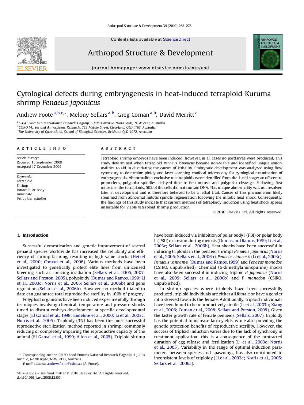 Cytological defects during embryogenesis in heat-induced tetraploid Kuruma shrimp Penaeus japonicus