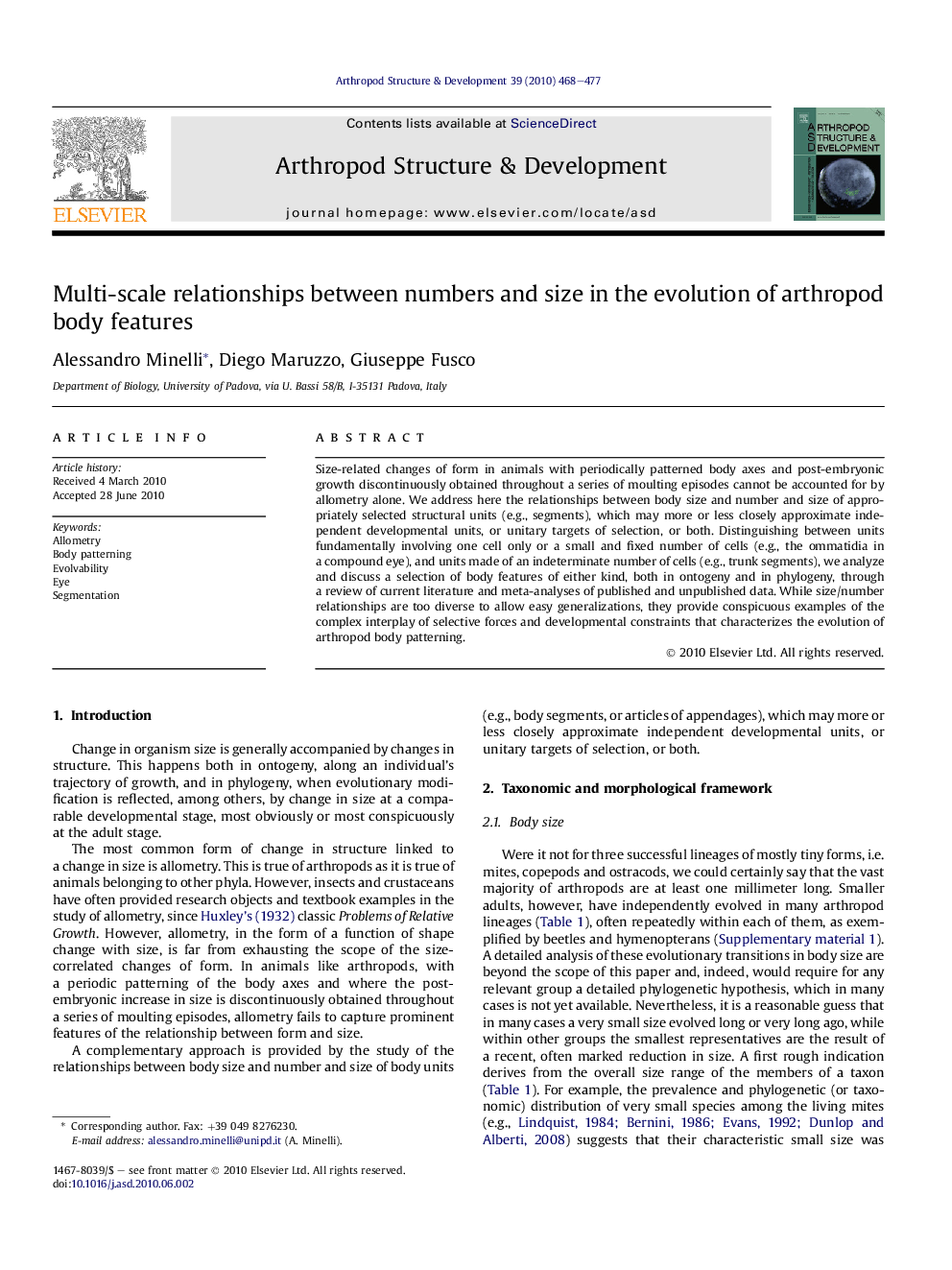 Multi-scale relationships between numbers and size in the evolution of arthropod body features