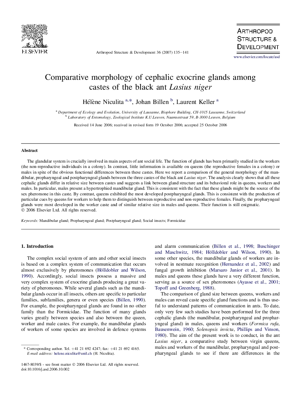 Comparative morphology of cephalic exocrine glands among castes of the black ant Lasius niger