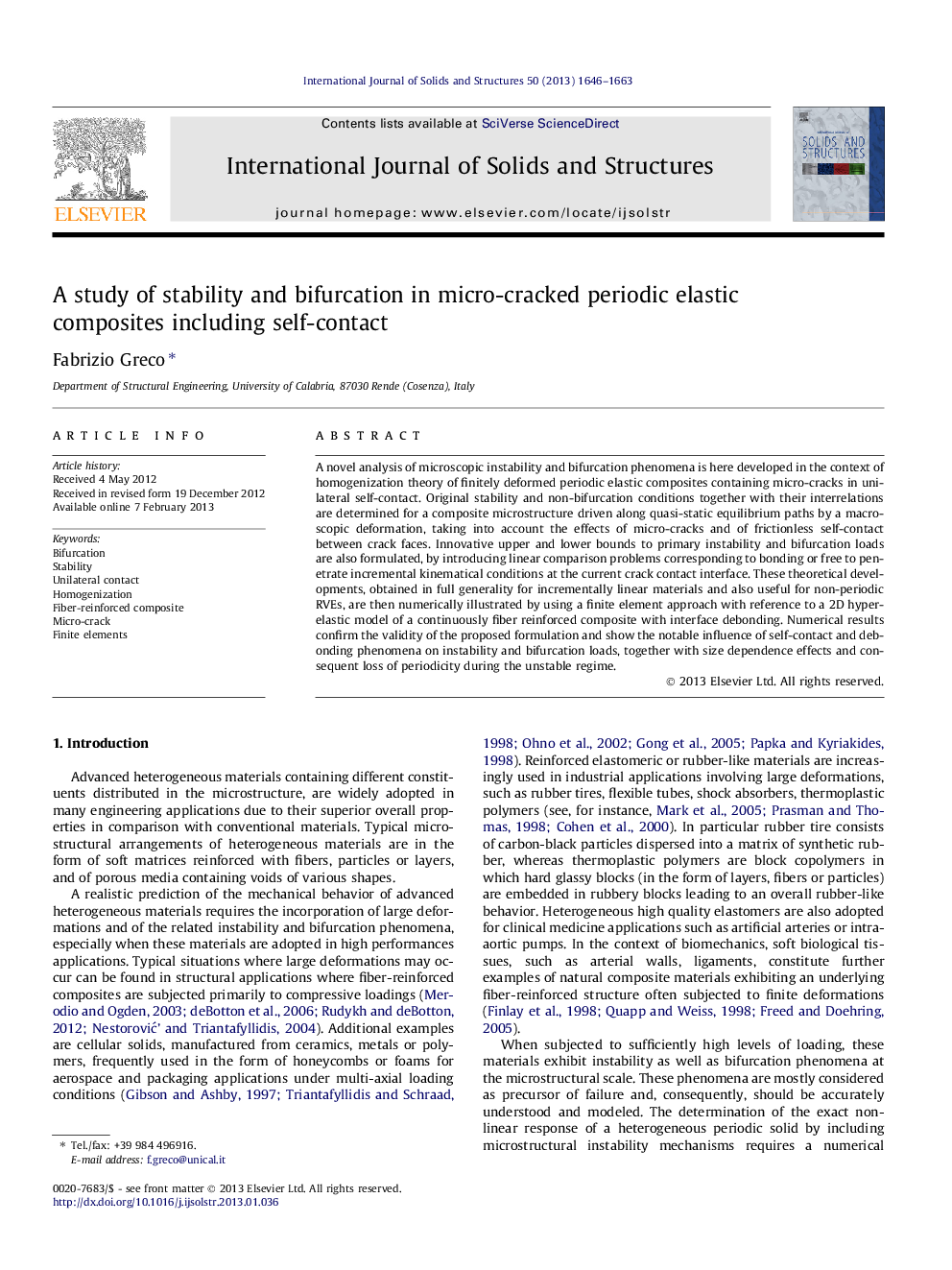 A study of stability and bifurcation in micro-cracked periodic elastic composites including self-contact